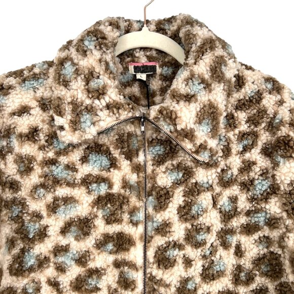 Andree By Unit Faux Fur Leopard Print Teddy Cropped Jacket Size Large NWT - Picture 3 of 12